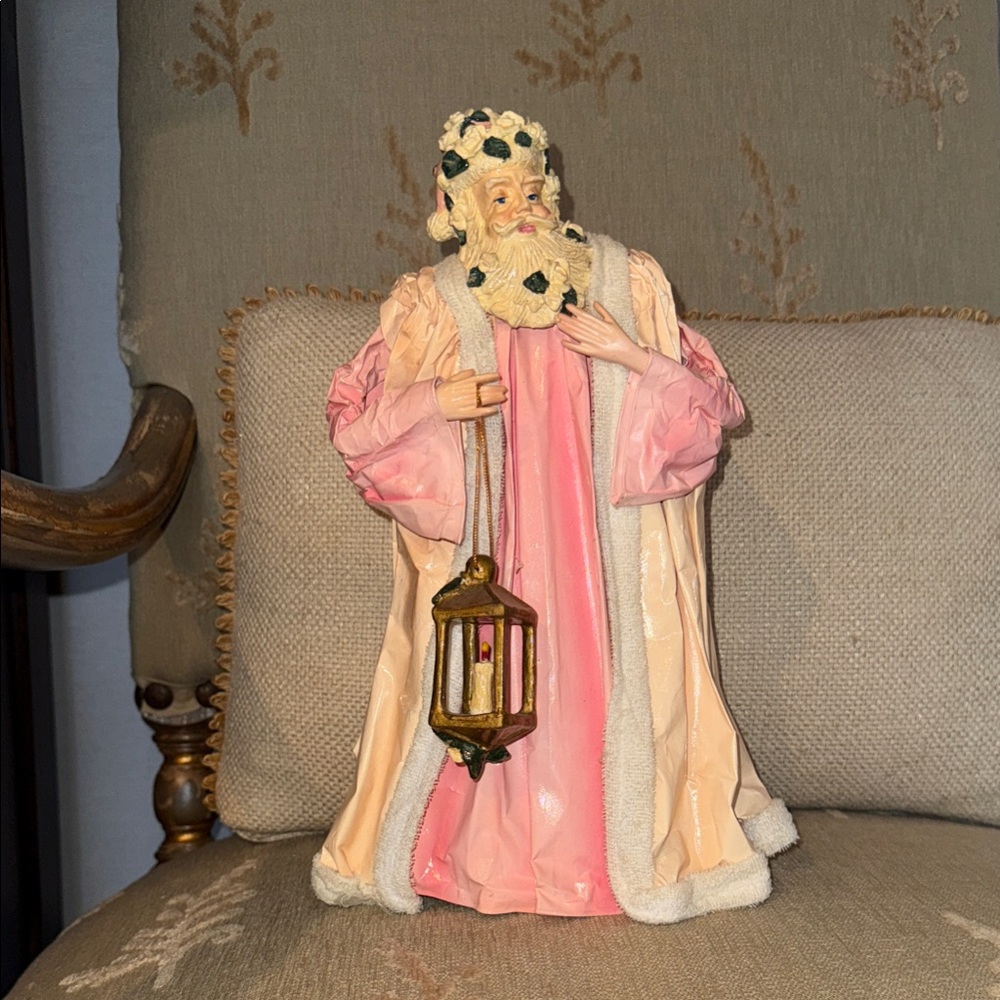 Elegant Pink and Cream Santa Figurine